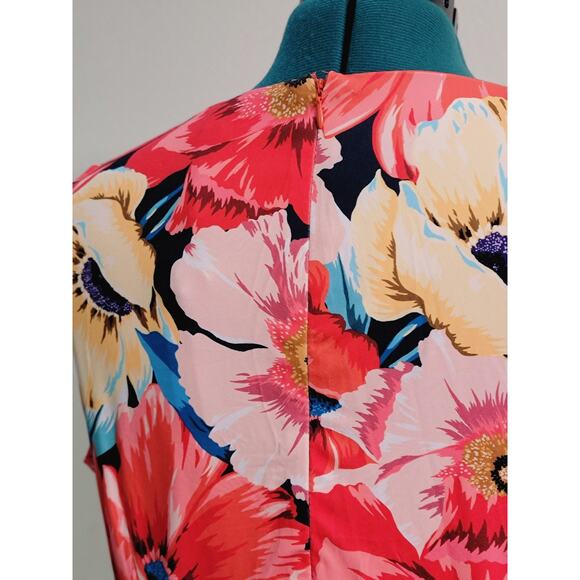 T TAHARI Woman Event Floral Ruched Dress Sleeveless Back Zipper Plus Size - Picture 5 of 7